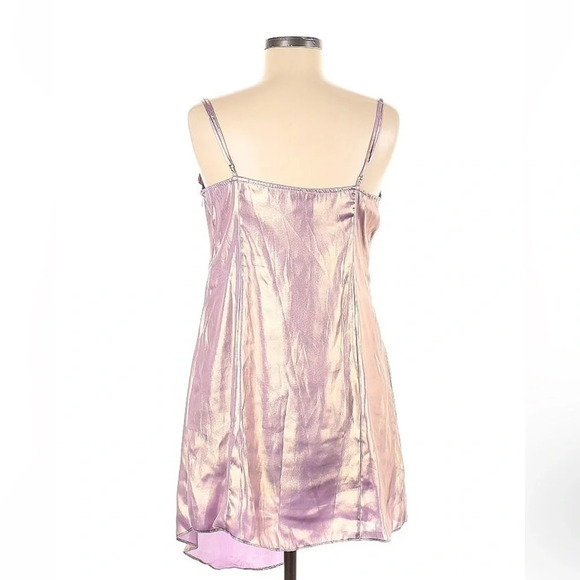Urban Outfitters | Pink Purple Mallory Metallic Asymmetrical Slip Dress Size L - Picture 4 of 10